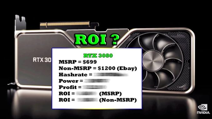 ROI on RTX 3080 | Hashrate and Price as of 9/27/2020