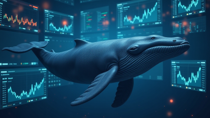 GHOST extends rally as whale scoops 4.8 million tokens A Whale and Price Charts in teh Background