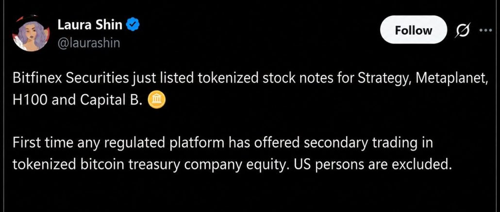 Bitfinex Puts Strategy, Metaplanet Stock Onchain in Tokenized First