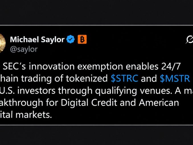 Saylor Says SEC Exemption Puts Tokenized MSTR and STRC Onchain 24/7